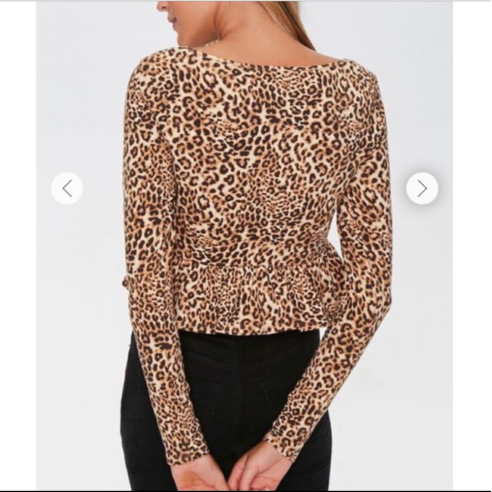 Leopard Print Ruffle-Trim Top - Picture 2 of 6
